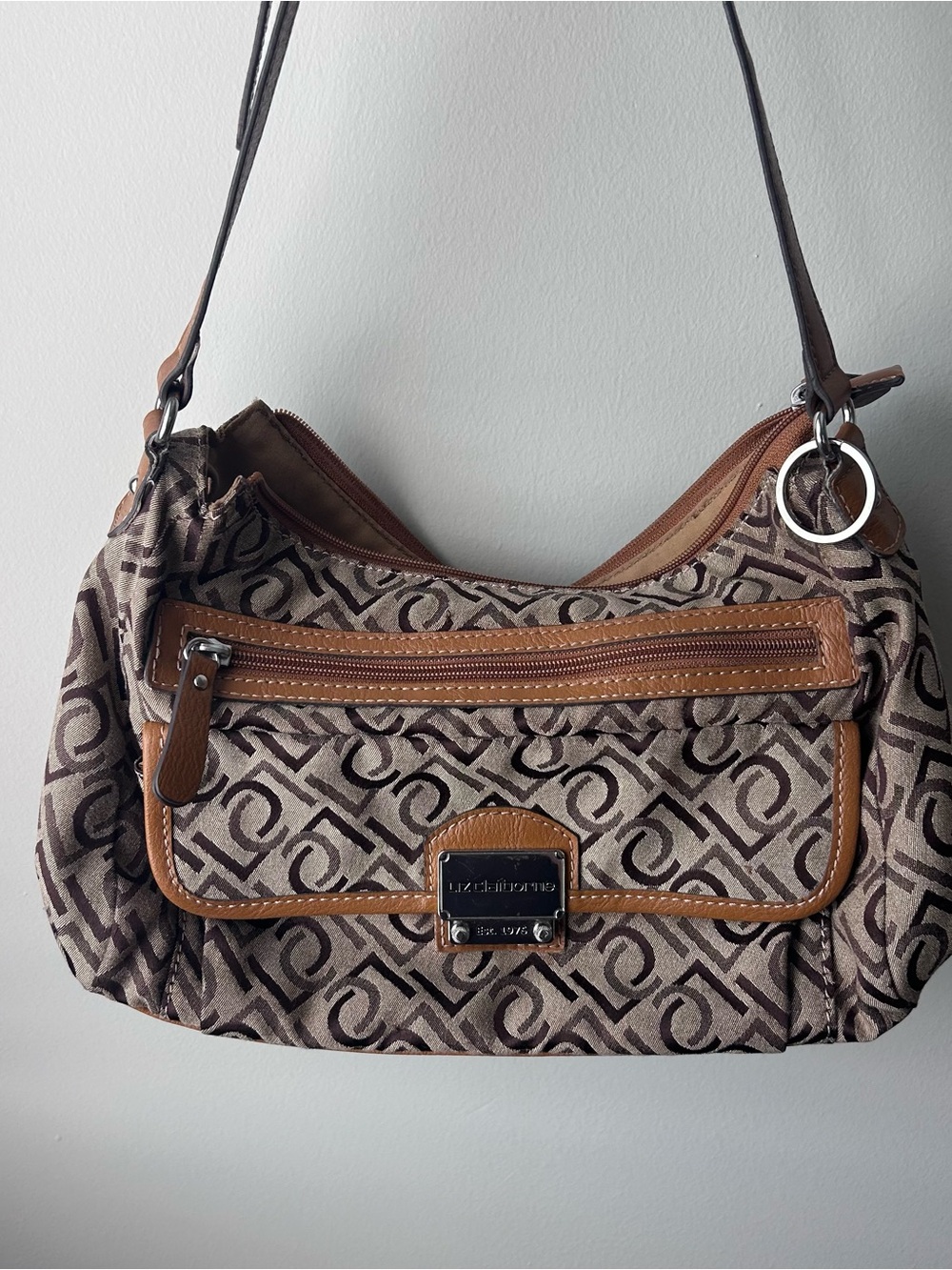 Y2K Liz Claiborne Brown Patterned Crossbody Shoulder Bag